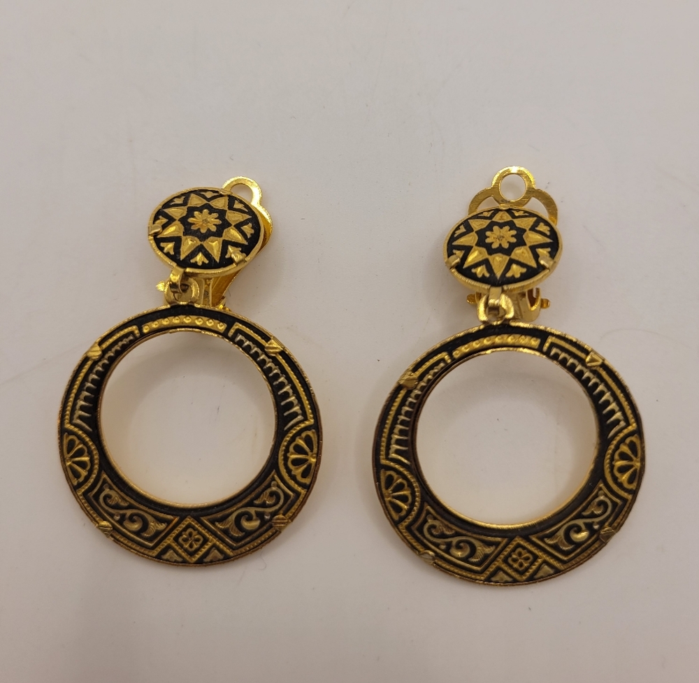 Damascene Vintage Made In Spain Floral Hoops